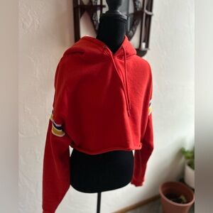 Zine Cropped Hoodie with Striped Sleeves